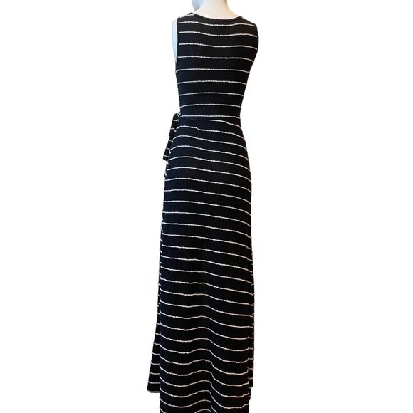 Jessica Simpson Women Striped Wrap Maxi Dress Embroidery Tie Waist Black White L - Picture 2 of 6